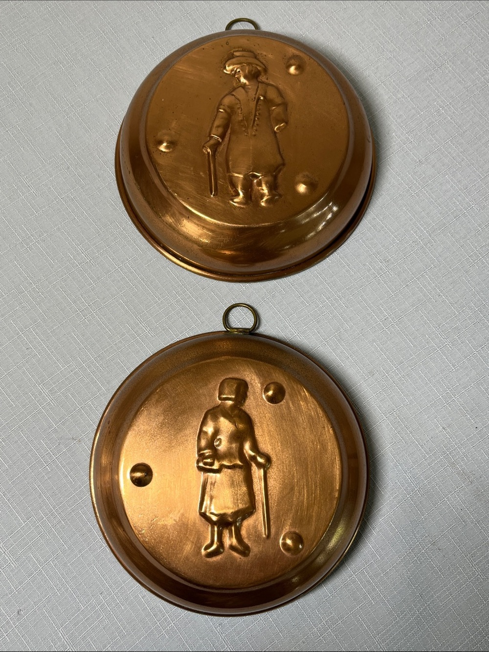 Vintage Copper Wall Molds with Walking Figure Motif (Pair). Scandinavian